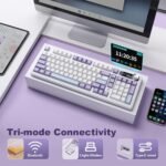 AJAZZ AK980 Mechanical Keyboard with Smart Display and Knob, 98% BT/2.4G/USB-C Trimode Wireless Keyboard Hot-Swappable PBT Keycaps with RGB Light for Win and Mac (Purple - Imagen 4