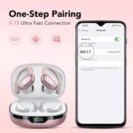 Wireless Headphones, Bluetooth 5.3 Headphones with Ear Hooks, 60H Playback, LED Display, ENC HD Call, Deep Low, Comfortable Fit, IPX7 Waterproof (Rose Gold) - Image 5