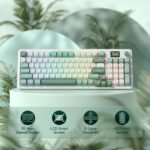 Redragon K719 RGB Mechanical Keyboard 2.4GHz/BT/Wired Mambo Switches White and Green with Panel, US Layout - Image 3