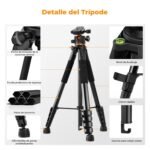 K&F CONCEPT Portable Lightweight Tripod 190 cm S255A3+BH-36 Spherical Head Mobile Tripod for DSLR, Digital SLR Camera, Mobile Phone, etc., with Clip for Mobile Phone - Imagen 7
