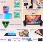 Android 14 10 Inch Tablet, 22GB RAM + 128GB ROM (TF 1TB), Octa-Core, 2.0GHz, Widevine L1, 8000mAh, Dual WiFi, 5MP+8MP, Metal Case, 2 in 1 Tablet with Keyboard and Mouse - Blue - Imagen 3