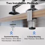 BONTEC Desktop Monitor Stand for Screens 13-32" with Tilt, Swivel and Rotate 360°, Ergonomic Monitor Arm with Gas Spring, VESA 75/100 mm, up to 9 kg, Mounting with Clamp and Grommet - Image 6
