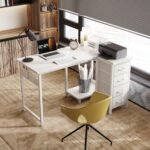 Coleshome Corner Desk with 4 Fabric Drawers, 100 x 70 cm Reversible L Desk with Storage and Shelf, Table Desk for Home Office and Bedroom, White - Image 5