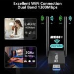 USB WiFi Adapter for PC, Dual Band 5GHz/2.4GHz, USB 3.0, Adjustable External Wi-Fi Antenna, Wireless Network Card Receiver, Compatible with Windows 11/10/8.1/8/7/XP, Mac OS 10.6-10.15 - Imagen 3