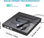 External CD DVD Drive USB 3.0 Type C, Portable CD DVD Writer and Reader Compatible with Windows XP/Vista / 7/8 / 10/11 / Linux/Mac OS - Imagen 3