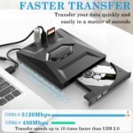 External CD DVD Drive USB 3.0 Type C, Portable CD DVD Writer and Reader Compatible with Windows XP/Vista / 7/8 / 10/11 / Linux/Mac OS - Imagen 6
