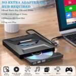 External CD DVD Drive USB 3.0 Type C, Portable CD DVD Writer and Reader Compatible with Windows XP/Vista / 7/8 / 10/11 / Linux/Mac OS - Imagen 7