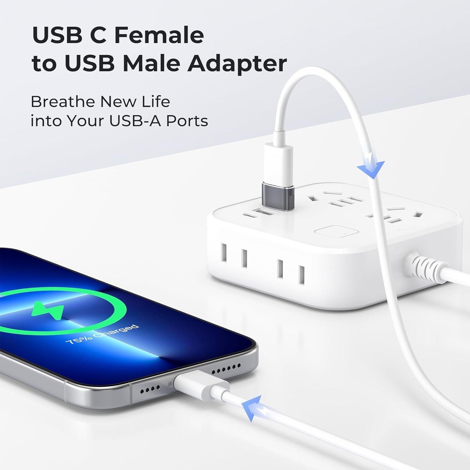 Basesailor USB to USB C Adapter for iPhone 17 Pro Max,USBC Female to USBA Male Converter 3Pack,Type C Charger Cable Connector for Apple 16 15 14 13,iWatch Series 11 10,Airpods,iPad Air,S25 S24 S23 S22 - Imagen 3