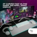 Mars Gaming MV-27C, Curved Gaming Monitor 27" FHD 1080p 200Hz, HDR10 1ms, FreeSync and G-Sync, Frameless PC Monitor, 20° Tilt, Low Blue Light and Flicker Free, HDMI + DisplayPort + Jack 3.5, White - Image 3