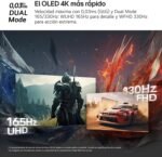 LG 32GX850A-B.AEU Ultragear OLED Gaming Monitor, 32", (3840 x 2160), 165Hz, 0.03ms (GTG), Dual Mode, G-Sync Compatible and FreeSync Premium Pro, Tilt and Height Adjustable, Grayish Purple - Imagen 5