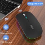 Uiosmuph G12 Wireless Mouse, 2.4G Rechargeable Wireless Mouse with Mini USB Receiver, Adjustable Wireless Mouse 1600 DPI Optical Silent for Laptop, MacBook, PC, Laptop, Black - Imagen 6