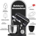 Kitchen in the box Mixer, Bread Kneader with 2 Bowls of 4.5 L + 5 L, 10 Speeds Kitchen Robot with Whisk, Hook Kneader, Mixer Blender, 1300 W (Black) - Imagen 3