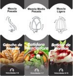 Kitchen in the box Mixer, Bread Kneader with 2 Bowls of 4.5 L + 5 L, 10 Speeds Kitchen Robot with Whisk, Hook Kneader, Mixer Blender, 1300 W (Black) - Imagen 6