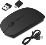 EasyULT - Rechargeable Wireless Mouse, Silent Click Wireless Optic, USB Nano Receiver, Ultra Slim 1600 dpi, with USB Cable, for PC/Tablet/Laptop(Black) - Imagen 9