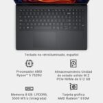 Dell 15 Laptop DC15255 15.6" FHD (1920 x 1080) 120Hz, AMD Ryzen 5 7520U Processor, Radeon 610M Graphics, 8GB LPDDR5 RAM, 512GB SSD, Windows 11 Home, Spanish QWERTY Keyboard - Black - Image 10