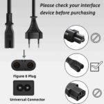2 m power cable with Euro IEC C7, Figure 8 power cable suitable for PC monitor, DVD, primer, Samsung Philips LG Sony TV, PS4, Microsoft Surface Go/Laptop/Book, HP Envy. - Image 3