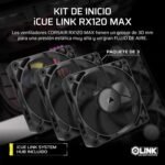 CORSAIR iCUE Link RX120 MAX 120mm PWM Thick Fan with iCUE Link System Hub - High Static Pressure - Liquid Crystal Polymer - Magnetic Dome Bearing - Triple Pack - Black - Imagen 3