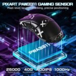 ATTACK SHARK V3PRO Wireless Gaming Mouse with Magnetic Charging Base, PixArt PAW3311, Up to 25000 dpi, BT/2.4GHz/Wired, 100M Clicks, 500mAh, 65g Ultra-Light for PC/Xbox/PS/Mac - Black & Ribbon - Imagen 4