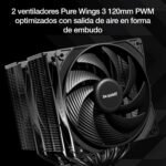 be quiet! Pure Rock Pro 3 Black Air Cooler, Impressively High Cooling Capacity, 6 High Performance Heat Pipes, 2 Pure Wings 3 120mm PWM Optimized Fans - Imagen 5
