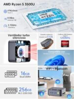 GMKtec Mini PC with Ryzen 5 3500U (beats N150/N95, up to 3.7GHz), 16GB RAM, 256GB M.2 SSD Mini Desktop Computer with 2.5G LAN|Triple 4K Display (HDMI / DP / Type-C), Micro PC for Office/Gaming/Home - Image 3