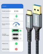 SUNGUY USB C Kabel, 0.5 m USB C Auf U SB 10Gbps Type C Cable und Nylon Geflochtenes Datenkabel Type C compatibel mit iPhone 17/16/15 Pro Max, Galaxy S25 S24 S23, Android Auto – Grey - Imagen 3