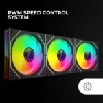 MARS GAMING MF-3DPROKIT, Kit 3x PWM Fans 120mm, ARGB Infinity Mirror 3D Lighting, PWM Control System, FDB Bearings, Remote Control and HUB, Full ARGB Compatibility, Black - Imagen 5