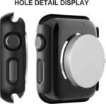 Diruite 2 Pieces Case for Apple Watch Series 3/2/1 38 mm Built-in Tempered Glass Screen Protector HD Full Protection Hard PC Case Case, Black, 38 mm - Imagen 5