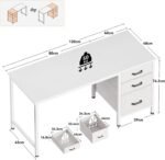 Coleshome Desk with 3 Fabric Drawers, 120x48cm Spacious Desk with Headphone Holder, White Reversible Computer Desk for Home Office - Image 4