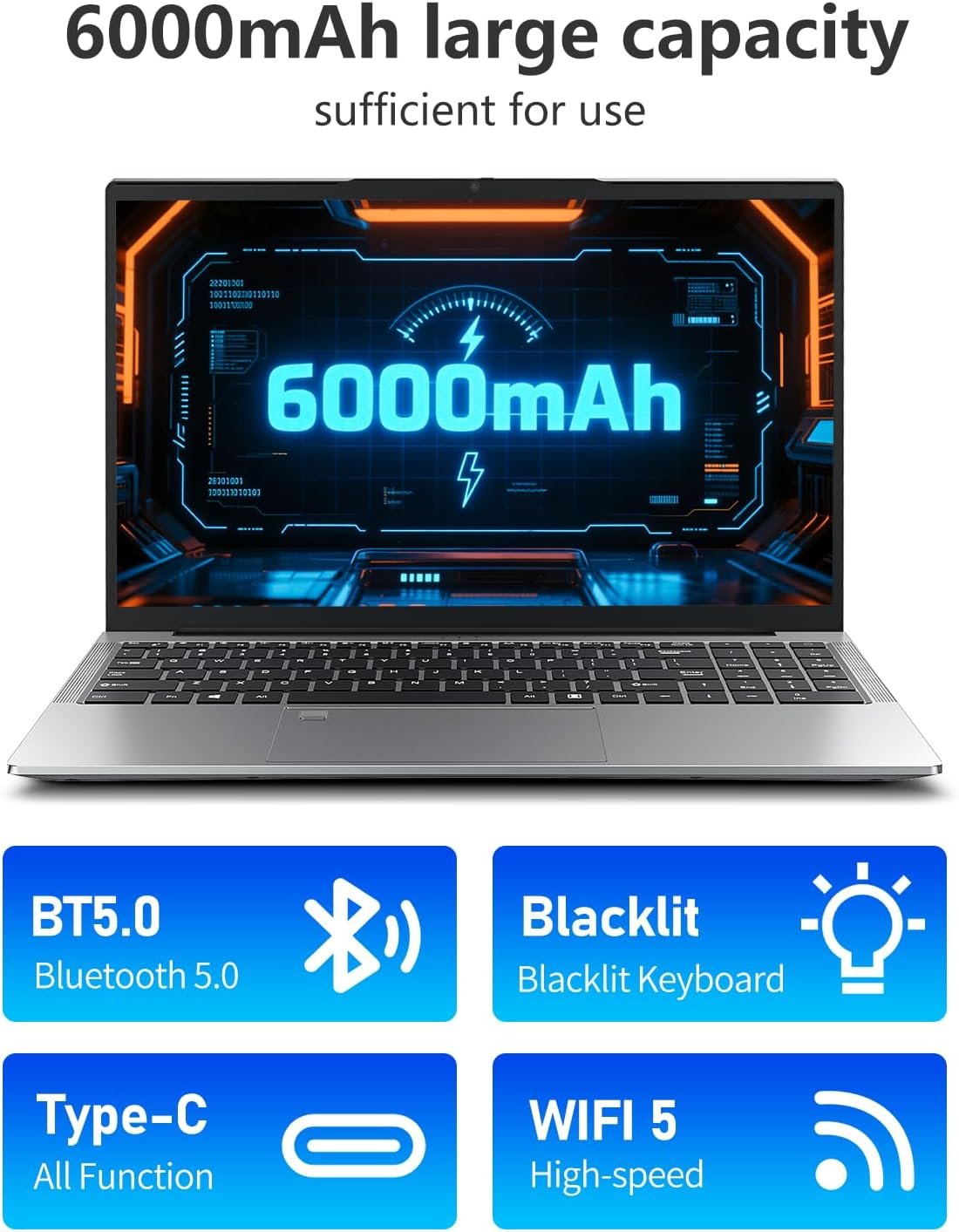 2026 Laptop 15.6 Inch i3-1025G1 Core 3.4GHz 16GB RAM 1TB SSD Laptop with Win 11 FHD 1920×1080 WiFi 5 BT 5.0 USB 3.0 HDMI Type-C Mini Multimedia Port Backlit Keyboard - Imagen 5