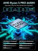 GMKtec Ryzen 5 Pro 6650H Mini PC (6N/12H up to 4.5GHz Beats 5825U), Dual 2.5GbE LAN, 16GB LPDDR5 RAM + 512GB PCIe SSD, M8 Mini Desktop Computer, Oculink, USB4, HDMI, USB-C for Office/Gaming - Image 3