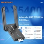 NEWFAST USB WiFi Adapter for PC 5400Mbps WiFi6E Adapter, USB3.0 Wi-Fi 6 for PC 6GHz/5GHz/2.4GHz USB WiFi Antenna Compatible Windows 11/10, MU-MIMO - Image 3