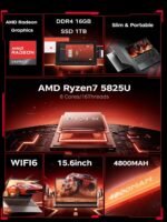 Ryzen 7 5825U Gaming Laptop 15.6 Inch (Up to 4.5 GHz) Laptop DDR4 16GB RAM 1TB SSD Dual Slot M.2 Expandable 4TB WiFi 6 Type-C 54.72WH - Imagen 3