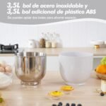 Kitchen in the box Mixer, Small Bread Kneader with 2 3.5L Bowls, 10 Speed, Lightweight Kitchen Robot with Whisk, Dough Hook and Mixer Mixer (Glacier White) - Imagen 3