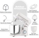 Kitchen in the box Mixer, Small Bread Kneader with 2 3.5L Bowls, 10 Speed, Lightweight Kitchen Robot with Whisk, Dough Hook and Mixer Mixer (Glacier White) - Imagen 7