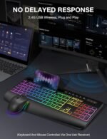 Wireless Keyboard and Mouse Combo 9 Backlit Effects RGB Ergonomic Wrist Rest Phone Holder Full Size 2.4G Rechargeable Sleep Mode Keyboard Set - Image 5