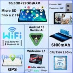 Gemini AI 10 Inch Android 15 Tablet, 30GB RAM + Expandable 2TB ROM, Octa-Core, Widevine L1, WiFi 5G, BT 5.0, Camera 8MP + 5MP, 6000mAh Battery, with Keyboard, Mouse and Case – Grey - Image 3