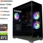 CYBERPOWERPC Wyvern Gaming PC - AMD Ryzen 7 5700X, Nvidia RTX 5060 8GB, 16GB RAM, 1TB NVMe SSD, 650W 80+ PSU, Wi-Fi, Windows 11, Prism Panoramic RGB Black - Imagen 3