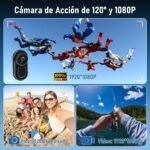 Action Camera, Sports Camera 120° Helmet Camera Mini Body Video Camera with 0.59 Inch Screen, Supports Automatic Night Vision for Motorcycle and Bike (Black) - Imagen 5