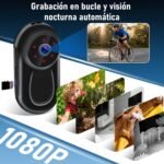 Action Camera, Sports Camera 120° Helmet Camera Mini Body Video Camera with 0.59 Inch Screen, Supports Automatic Night Vision for Motorcycle and Bike (Black) - Imagen 6