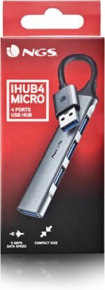 NGS IHUB4 Micro 4-Port USB Hub (1x 3.2 Gen1, 3X 2.0), High Speed 5Gbps, Compatible with PC and Mac, Plug & Play, Compact Design, 100mm Cable - Imagen 10