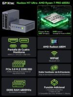 GMKtec Mini PC, AMD Ryzen 7 Pro 6850U (8C/16T, up to 4.7GHz), M7 Ultra 32GB DDR5 RAM 512GB M.2 SSD, Mini Gaming PC with AMD Radeon 680M, OCuLink Port, Dual LAN 2.5G, USB4, HDMI 2.1, USB-C - Imagen 3