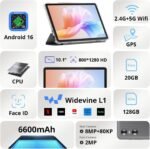 10 Inch Tablet with Keyboard, Pencil, Case and Mouse, Android 16, 20GB RAM + 128GB ROM, Octa-Core, 1280 x 800 HD, 6600 mAh (with NTC), Widevine L1, 8 MP + 2 MP, 2.4 G + 5 G WiFi (Grey) - Imagen 3
