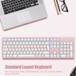 LeadsaiL Wireless Keyboard Pink QWERTY Spanish Keyboard USB Ergonomic Full Size Wireless Numeric Keypad, 12 Multimedia Shortcuts for Windows Mac PC Laptop - Image 3