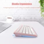 LeadsaiL Wireless Keyboard Pink QWERTY Spanish Keyboard USB Ergonomic Full Size Wireless Numeric Keypad, 12 Multimedia Shortcuts for Windows Mac PC Laptop - Image 4
