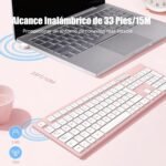 LeadsaiL Wireless Keyboard Pink QWERTY Spanish Keyboard USB Ergonomic Full Size Wireless Numeric Keypad, 12 Multimedia Shortcuts for Windows Mac PC Laptop - Image 5