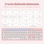 LeadsaiL Wireless Keyboard Pink QWERTY Spanish Keyboard USB Ergonomic Full Size Wireless Numeric Keypad, 12 Multimedia Shortcuts for Windows Mac PC Laptop - Image 6