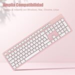 LeadsaiL Wireless Keyboard Pink QWERTY Spanish Keyboard USB Ergonomic Full Size Wireless Numeric Keypad, 12 Multimedia Shortcuts for Windows Mac PC Laptop - Image 7