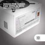Mars Gaming MPB750, ATX 750W Power Supply, 6 Years Safety, 80Plus Bronze 230V EU, 90% Efficiency, FDB 120mm Fan with AI-RPM Technology and Anti-Vibration System, White - Image 5