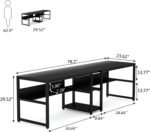 Tribesigns Two Person Double Desk with Library, Double Desk for Two People, Rustic Workstation with Shelf for Home Office (Black) - Imagen 4