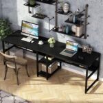 Tribesigns Two Person Double Desk with Library, Double Desk for Two People, Rustic Workstation with Shelf for Home Office (Black) - Imagen 5